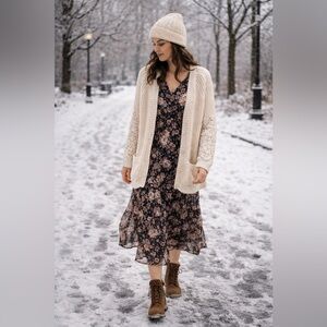 Lauren Conrad Knitted Chunky Grandmacore Boho Cream Womens Sweater XS